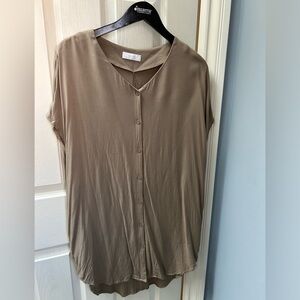 Oak + Fort Tan V Neck Shirt Dress